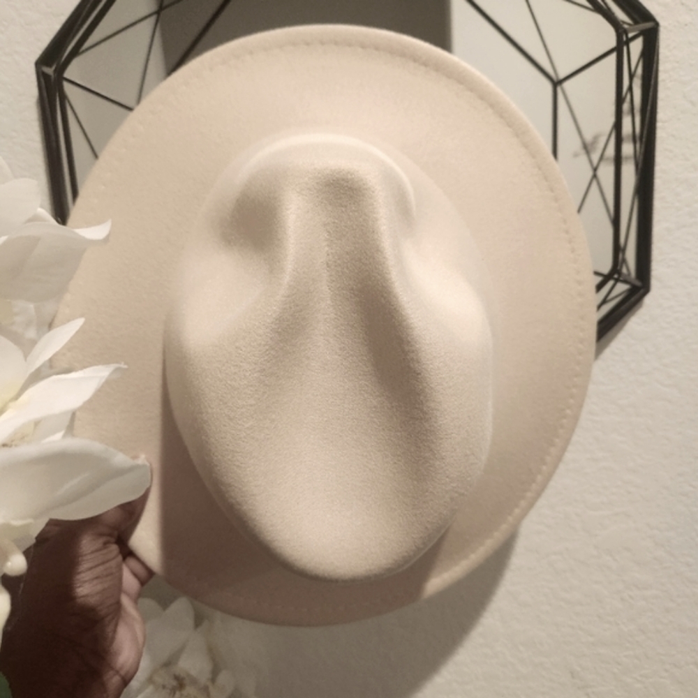Cream color Wide Brim Fedora Hat - Picture 2 of 3